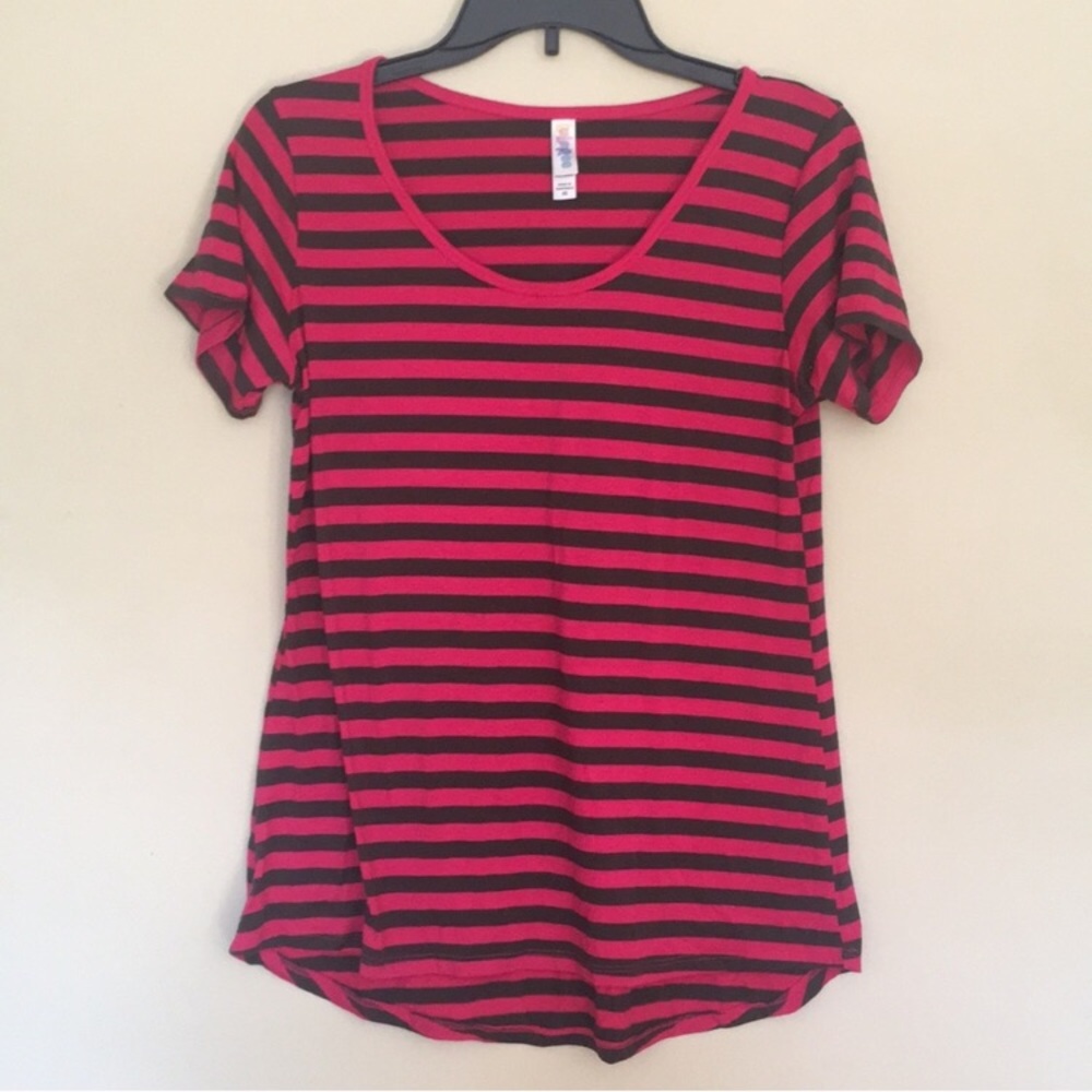 Lularoe pink & brown striped perfect tee XS